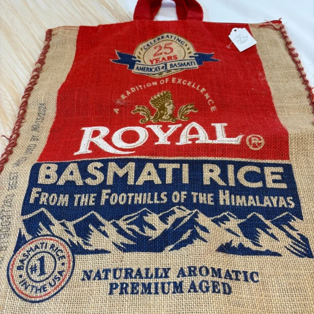 Purse Royal Basmati Rice Tote With Handles‎ and Zipper, Burlap Bag, 20 lb size